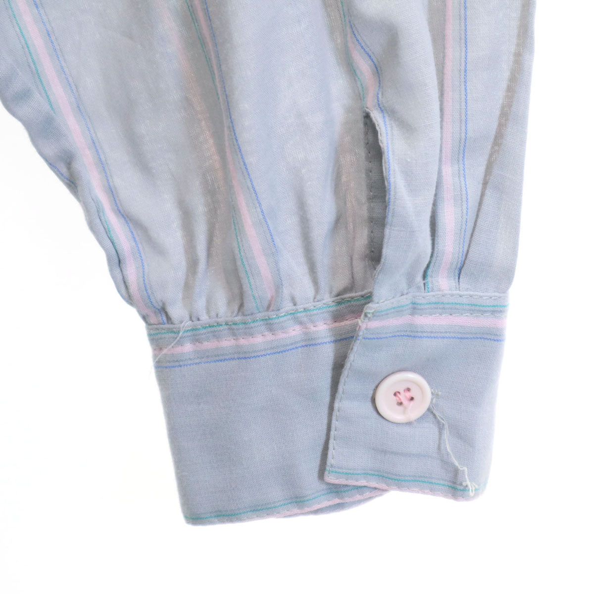 シアジェームス 80s ヴィンテージ USA製 ストライプ柄 長袖 シャツ ライトブルー レディース