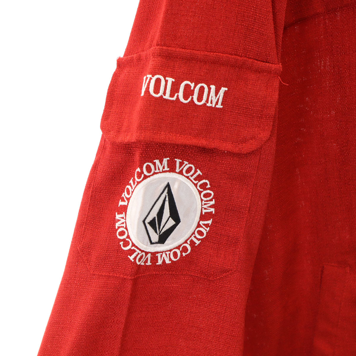 VOLCOM ボルコム 韓国製 リネンブレンド バック刺繍 7分袖 ジップジャケット レッド メンズ