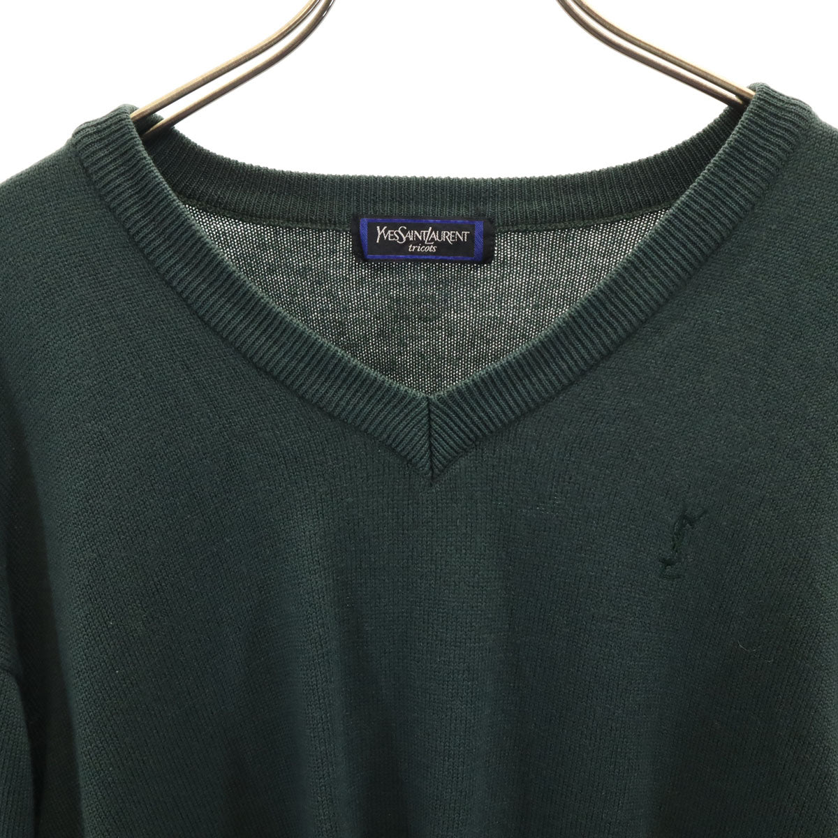 YVES SAINT LAURENT tricots イヴサンローラントリコット 90s オールド 長袖 Vネック セーター 深緑 ニット メンズ