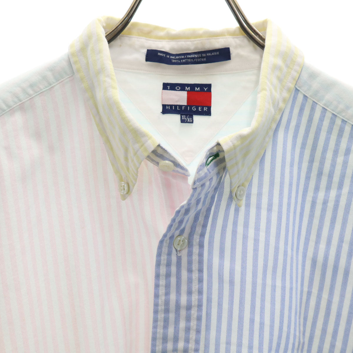 TOMMY HILFIGER トミーヒルフィガー 90s フラッグタグ オールド 長袖 ボタンダウンシャツ XL ピンク×ブルー メンズ