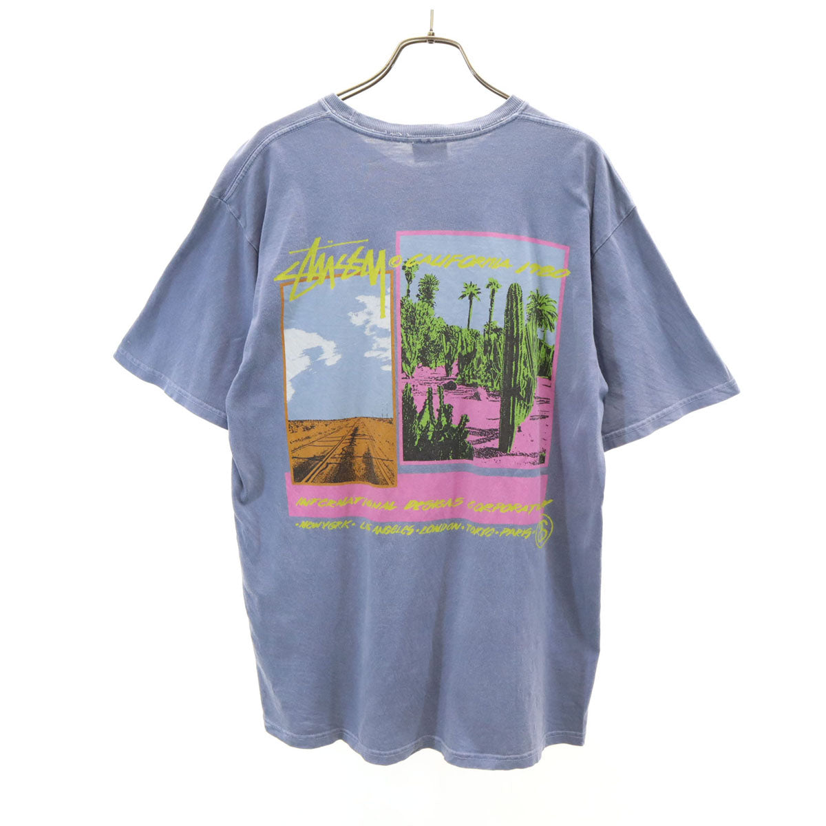 STUSSY ステューシー バックプリント 半袖 Tシャツ M ブルーグレー メンズ