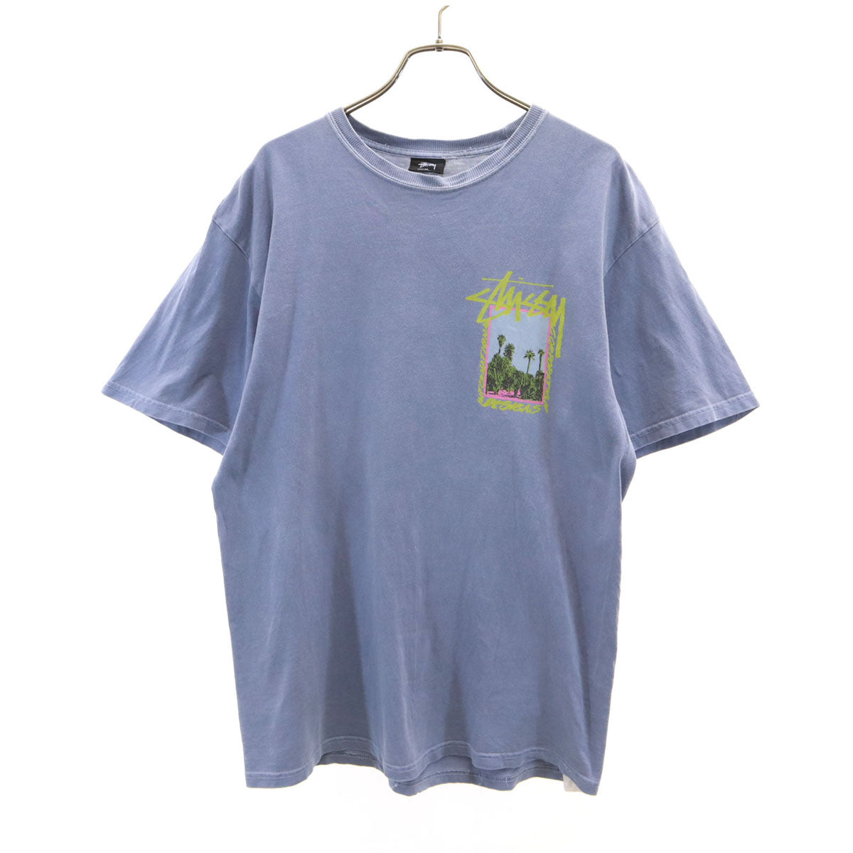STUSSY ステューシー バックプリント 半袖 Tシャツ M ブルーグレー メンズ