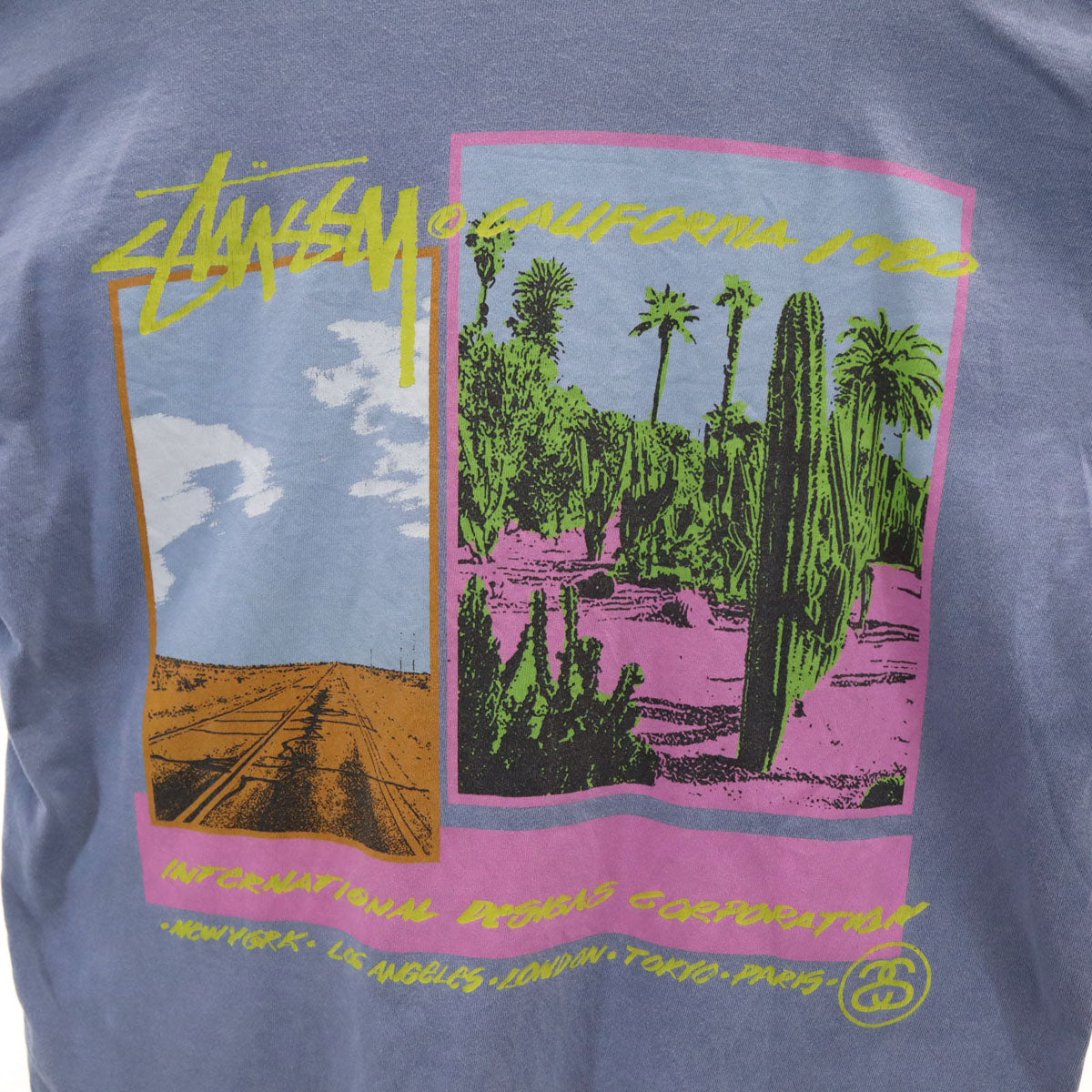 STUSSY ステューシー バックプリント 半袖 Tシャツ M ブルーグレー メンズ