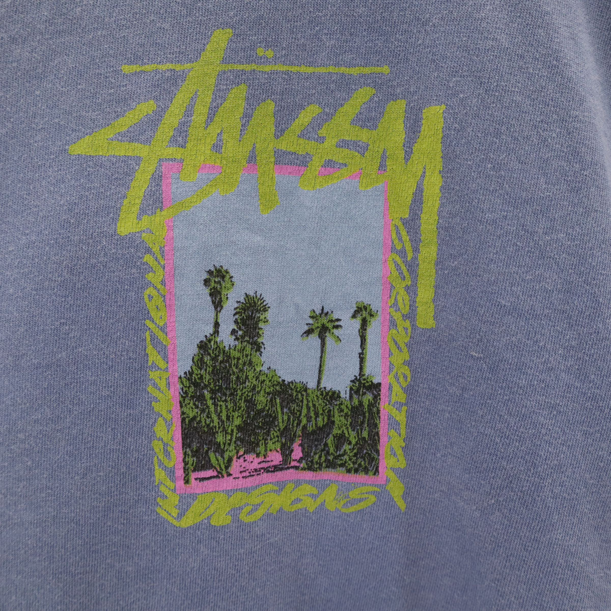 STUSSY ステューシー バックプリント 半袖 Tシャツ M ブルーグレー メンズ