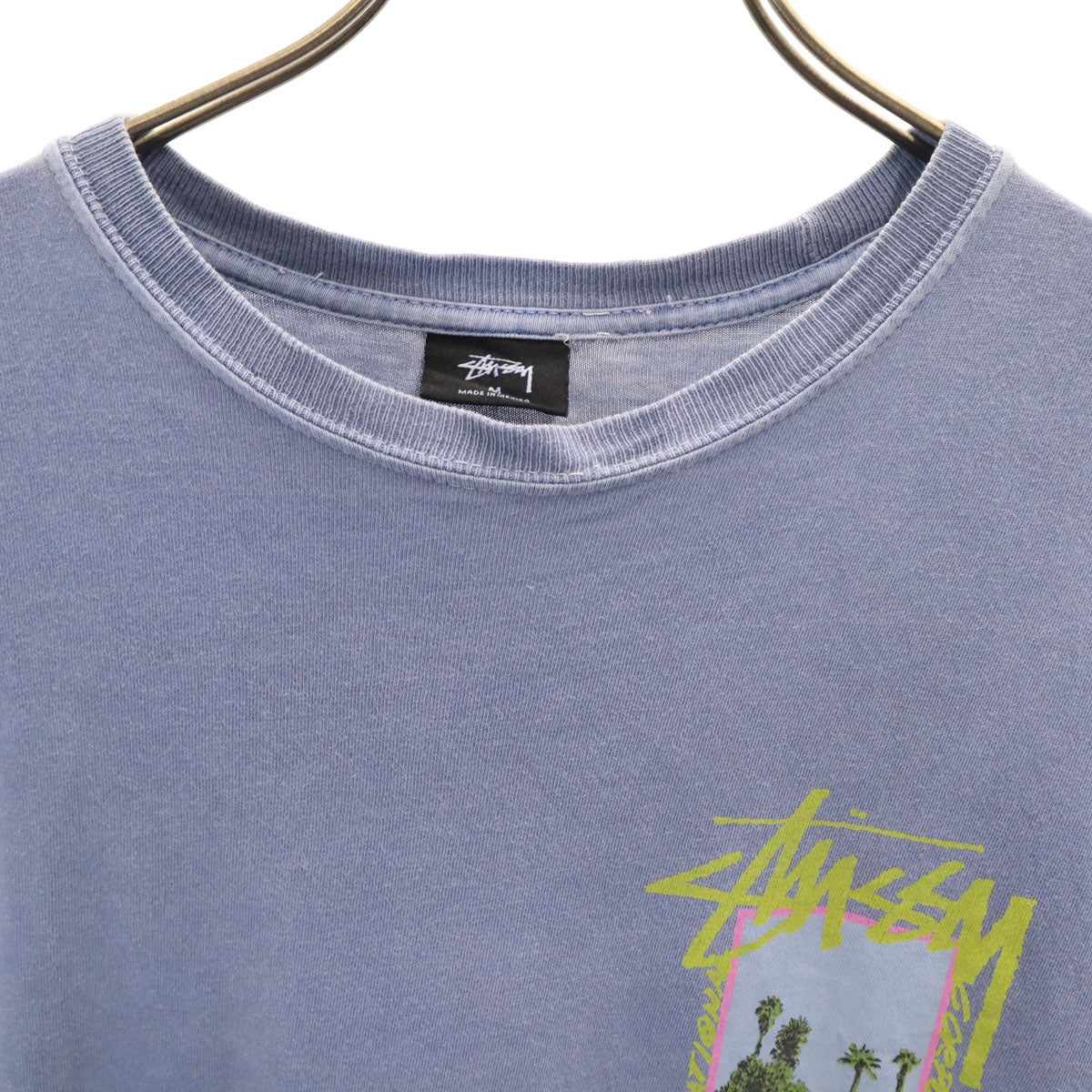 STUSSY ステューシー バックプリント 半袖 Tシャツ M ブルーグレー メンズ