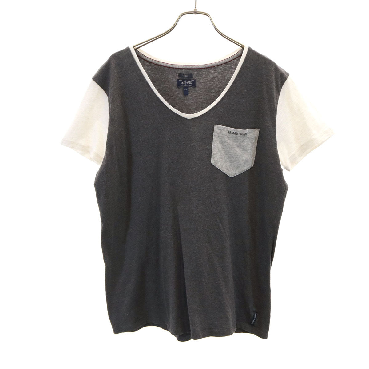ARMANI JEANS アルマーニジーンズ 半袖 Vネック Tシャツ XXL チャコールグレー ポケT レディース