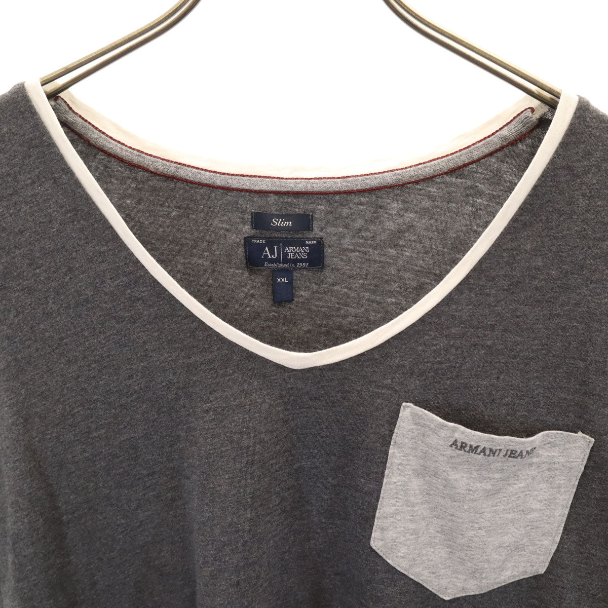 ARMANI JEANS アルマーニジーンズ 半袖 Vネック Tシャツ XXL チャコールグレー ポケT レディース