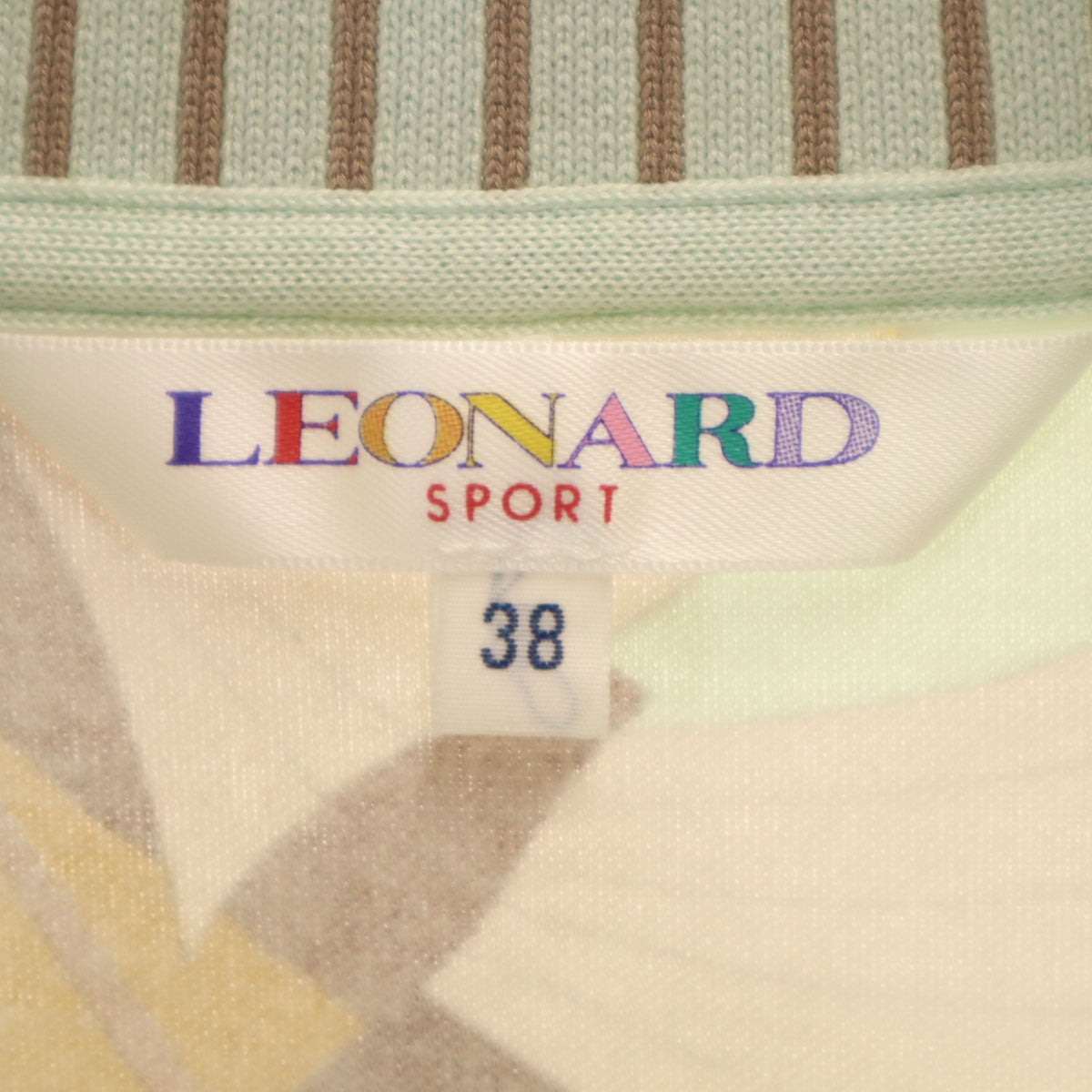 LEONARD SPORT レオナール スポーツ 日本製 ボタニカル柄 半袖 ハーフジップ ポロシャツ 38 ミント レディース