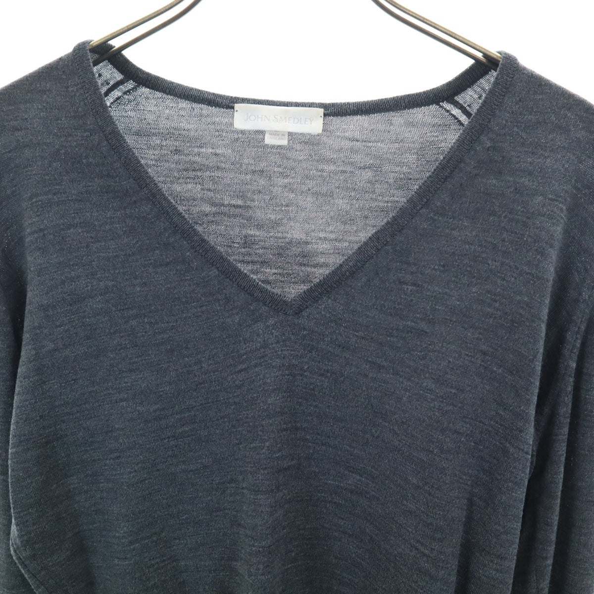 JOHN SMEDLEY ジョンスメドレー イギリス製 長袖 ウール Vネック セーター S グレー系 レディース