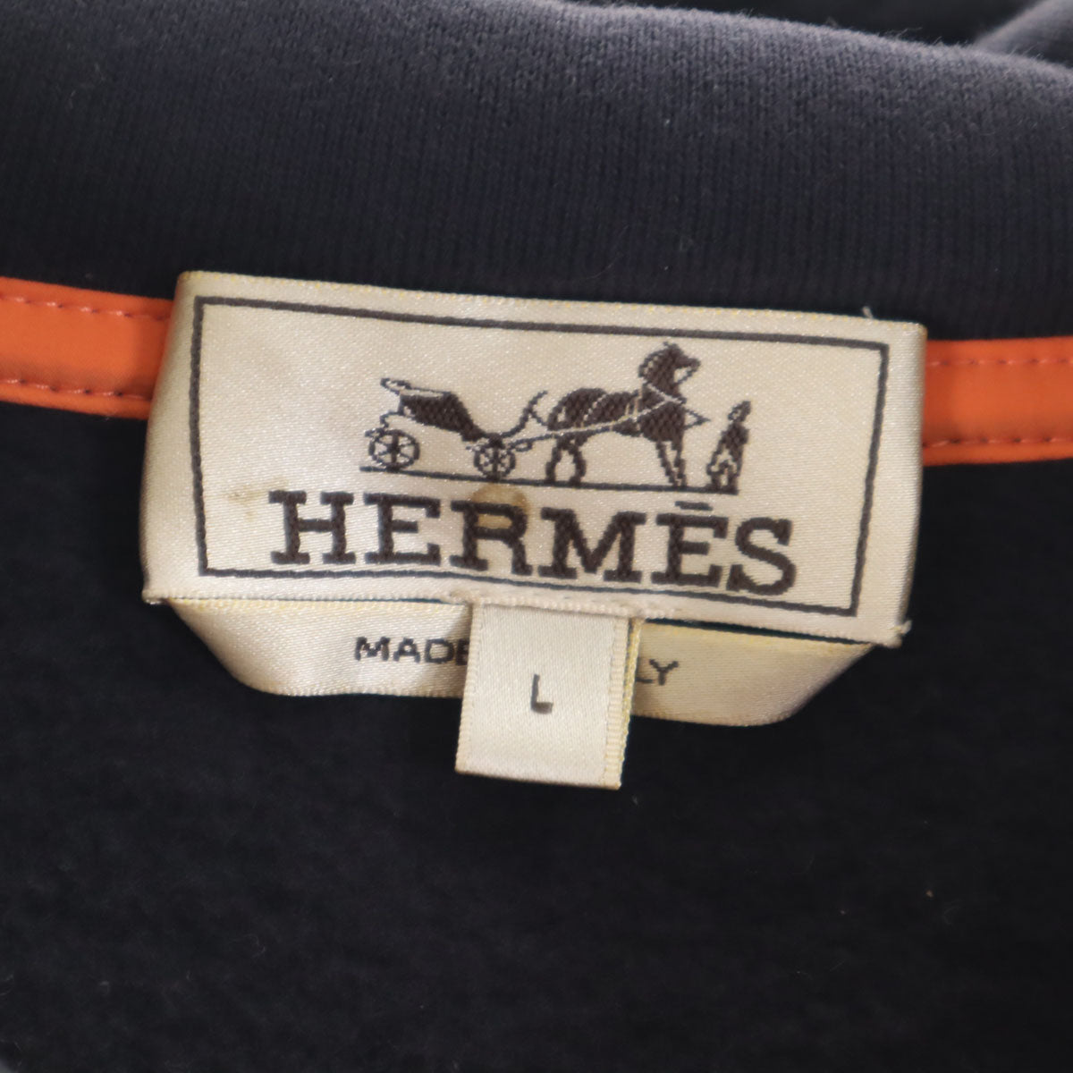 HERMES エルメス イタリア製 長袖 スウェットパーカー L ブラック 裏起毛 メンズ