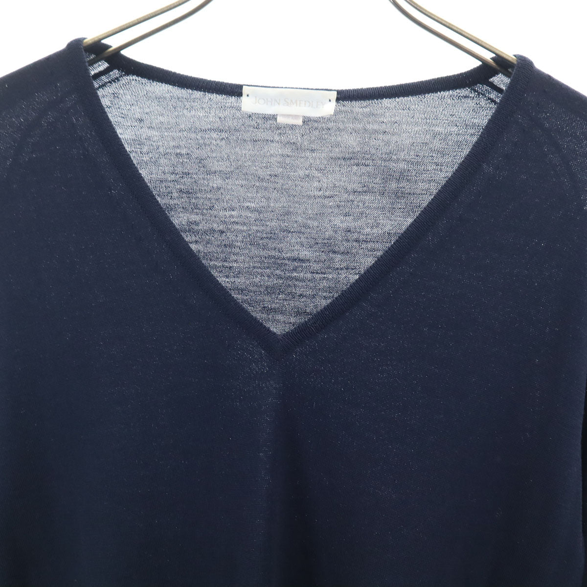 JOHN SMEDLEY ジョンスメドレー イギリス製 長袖 ウール Vネック セーター S ネイビー レディース
