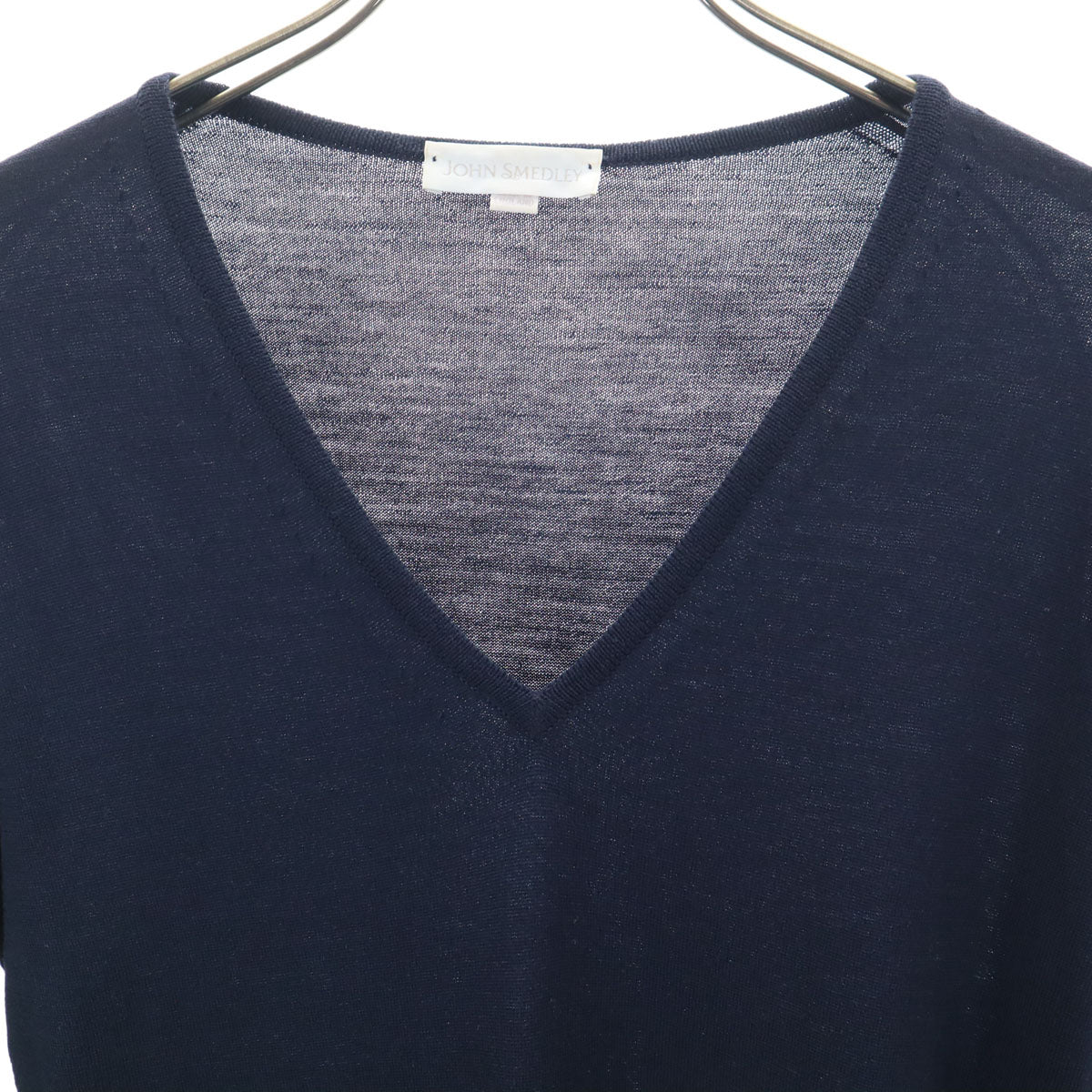 JOHN SMEDLEY ジョンスメドレー イギリス製 長袖 ウール Vネック セーター S ネイビー レディース