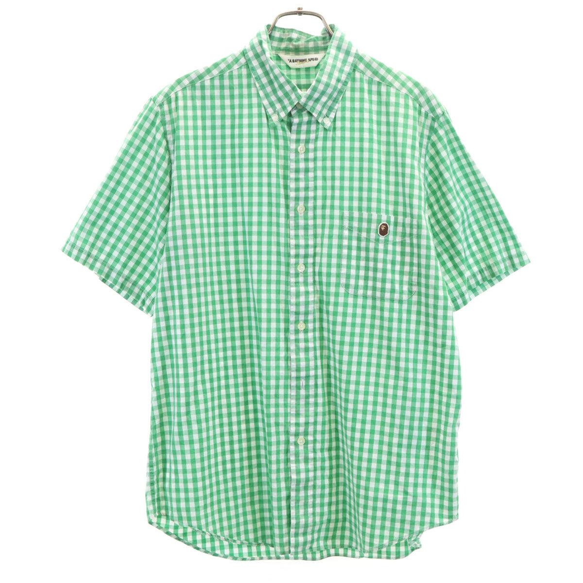 A BATHING APE CLASSICS アベイシングエイプ クラシックス 日本製 チェック柄 半袖 ボタンダウンシャツ L グリーン メンズ
