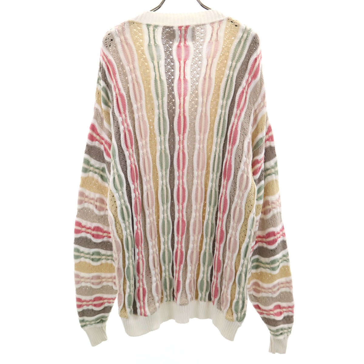 ESSAY エッセイ 90s オールド 3Dニット 長袖 Vネック ニット XL ホワイト系 メンズ