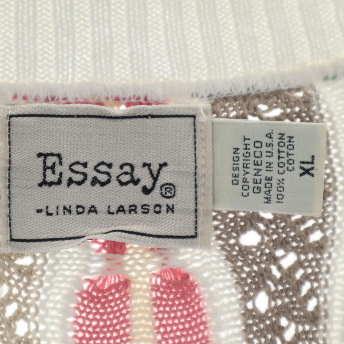 ESSAY エッセイ 90s オールド 3Dニット 長袖 Vネック ニット XL ホワイト系 メンズ