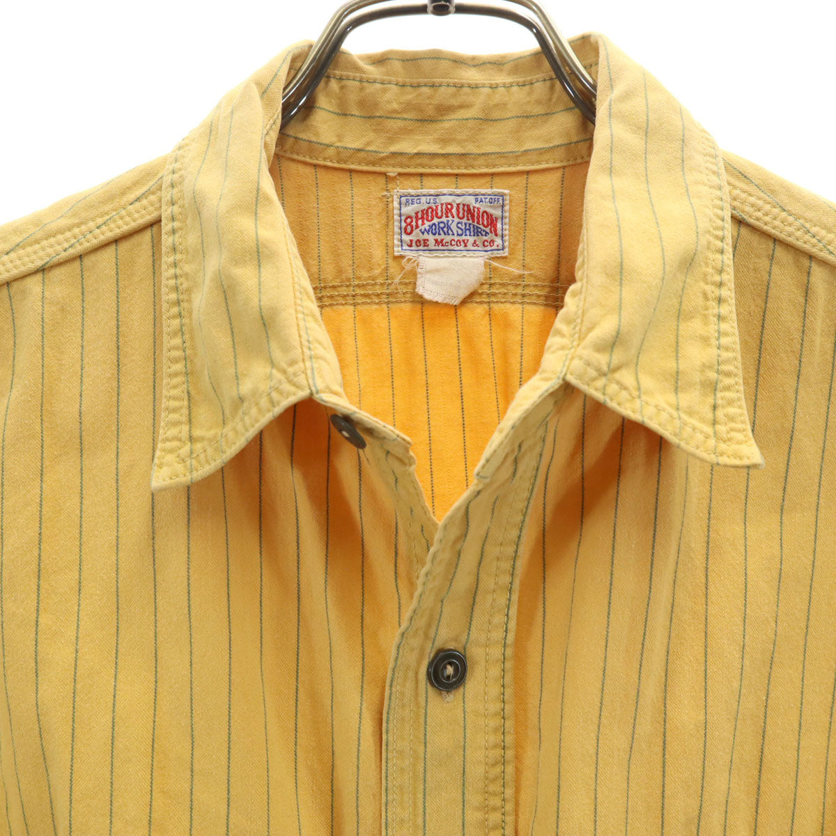 JOE McCOY ジョーマッコイ 8HOUR UNION SATEEN WORK SHIRT ストライプ柄 半袖 ワークシャツ イエロー系 リアルマッコイズ メンズ