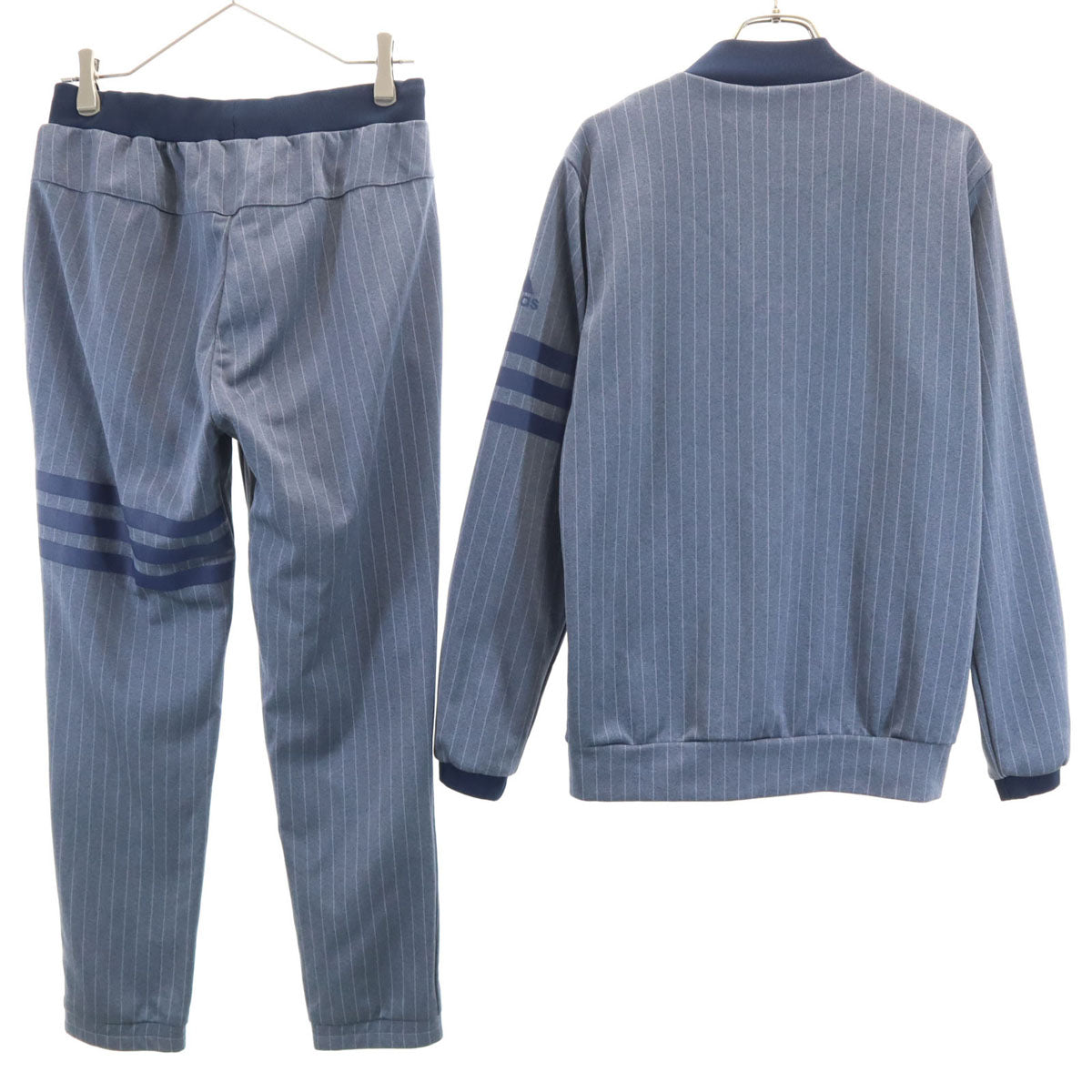 美品 adidas アディダス ピンストライプ柄 ジャージジャケット 上下 セットアップ M ネイビー系 メンズ