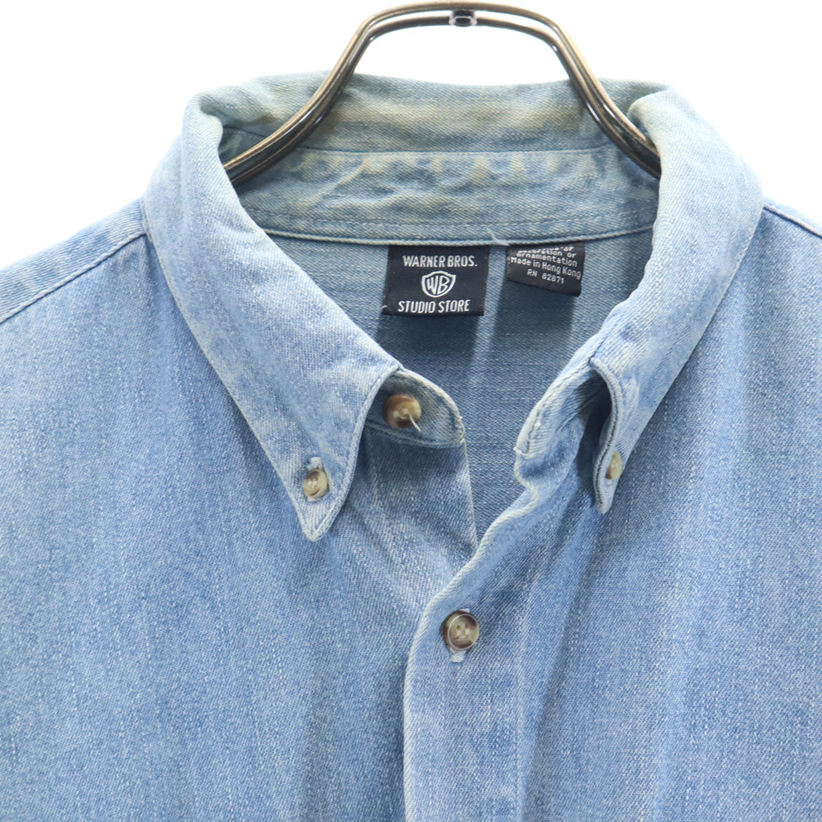 Warner Bros ワーナーブラザーズ 90s オールド バックプリント 長袖 コットンシャツ L ライトブルー メンズ