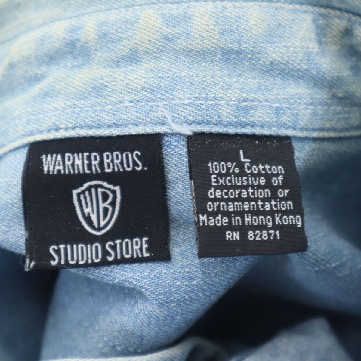 Warner Bros ワーナーブラザーズ 90s オールド バックプリント 長袖 コットンシャツ L ライトブルー メンズ