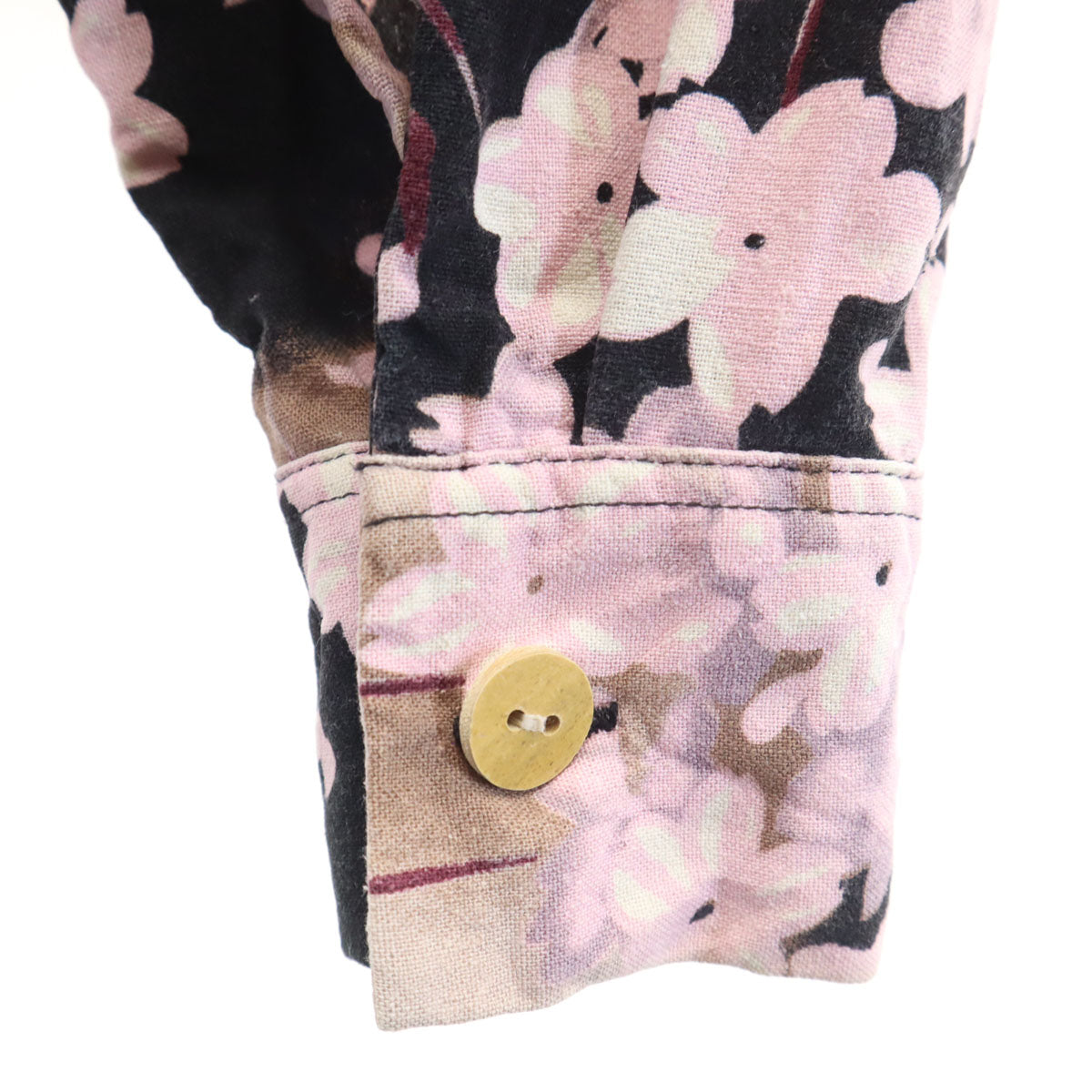 MAKANALEI マカナレイ シルク 和柄 長袖 アロハシャツ S ピンク系 桜 メンズ