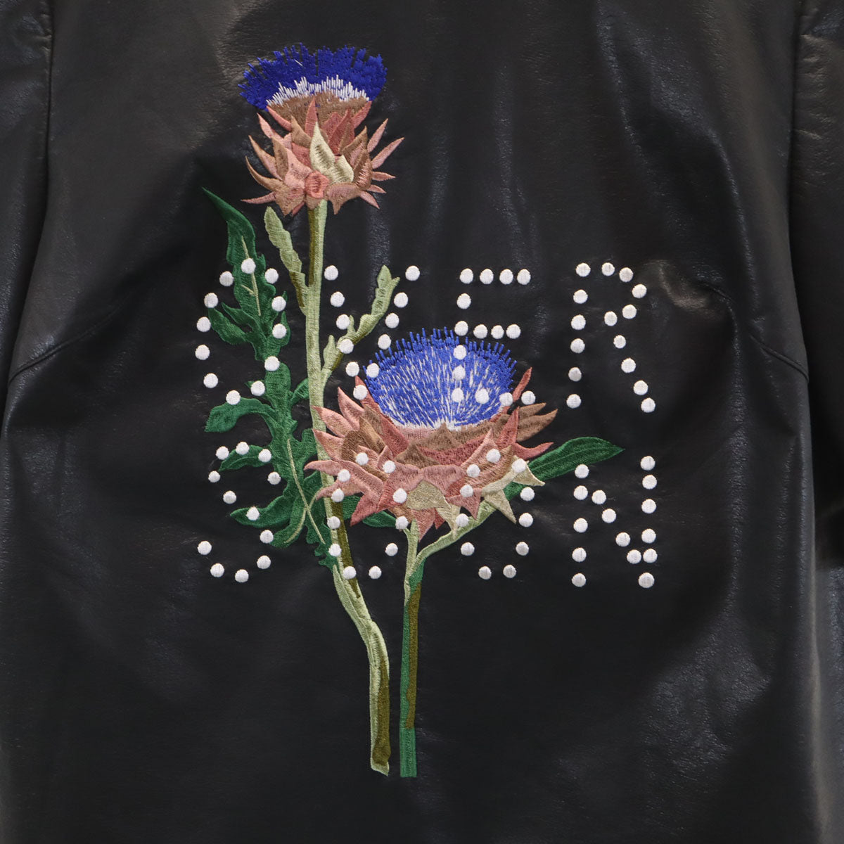 AKIRANAKA アキラナカ 刺繍 半袖 フェイクレザー ハイネック カットソー 2 ブラック系 レディース