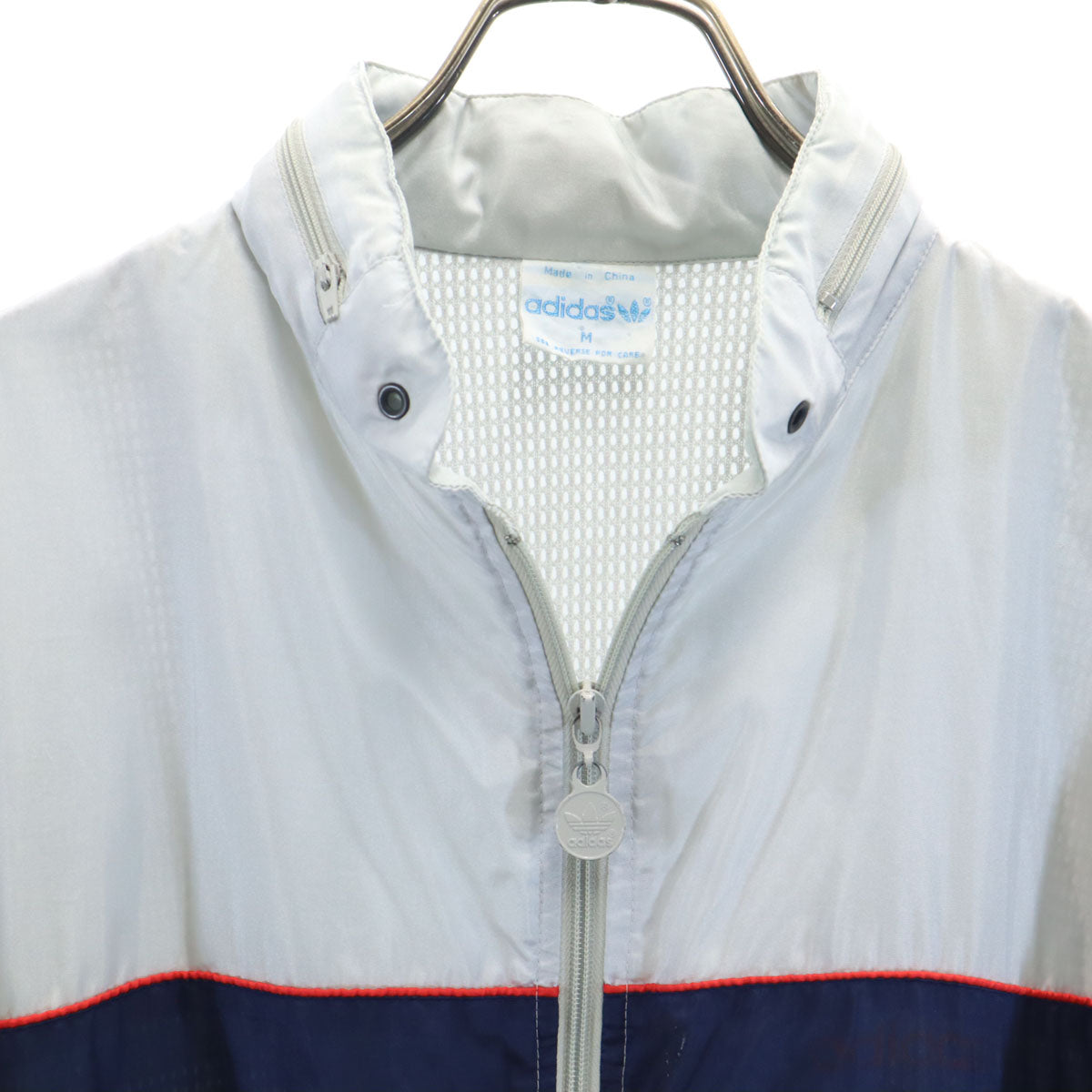 adidas アディダス 80s ヴィンテージ トレフォイルロゴ ナイロンジャケット M シルバー フーディー メンズ