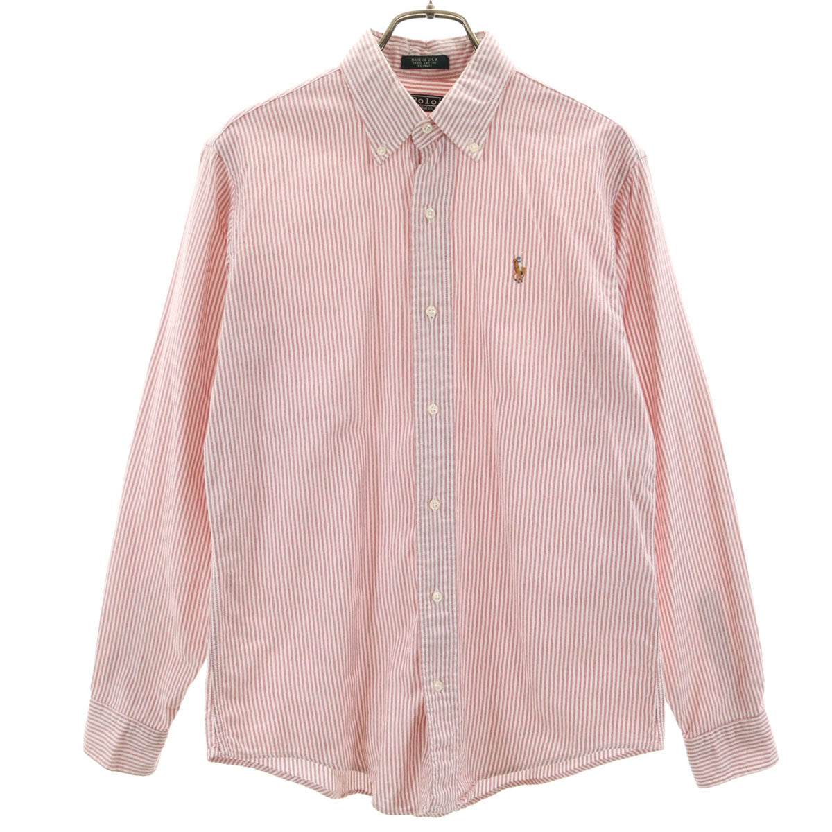 Polo by Ralph Lauren ポロバイラルフローレン 80s USA製 ヴィンテージ 緑タグ ボーイズ ストライプ柄 長袖 オックスフォード ボタンダウンシャツ 18 レッド キッズ