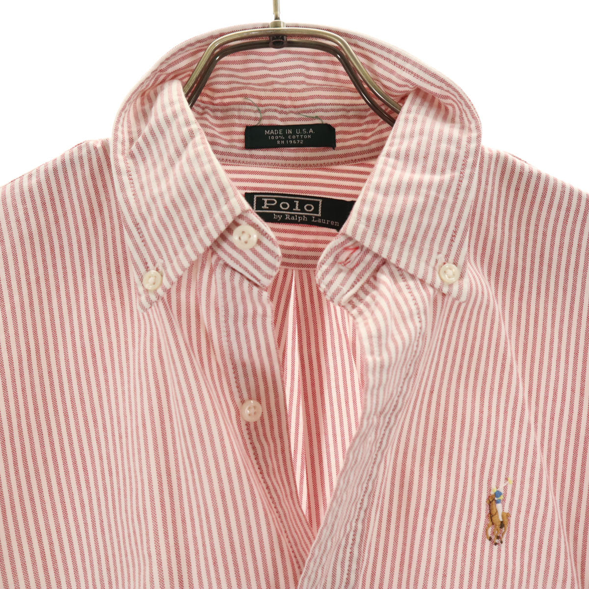 Polo by Ralph Lauren ポロバイラルフローレン 80s USA製 ヴィンテージ 緑タグ ボーイズ ストライプ柄 長袖 オックスフォード ボタンダウンシャツ 18 レッド キッズ