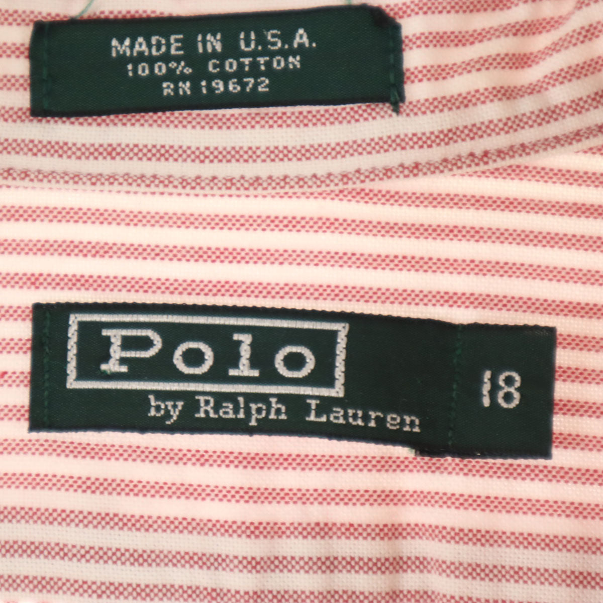 Polo by Ralph Lauren ポロバイラルフローレン 80s USA製 ヴィンテージ 緑タグ ボーイズ ストライプ柄 長袖 オックスフォード ボタンダウンシャツ 18 レッド キッズ