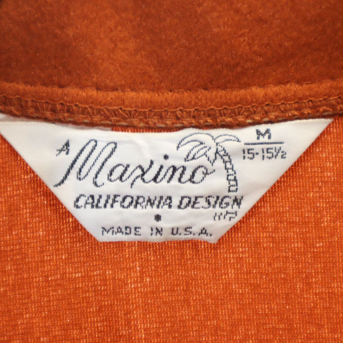 Maxino 70s USA製 ヴィンテージ 長袖 ベロア ポロシャツ M オレンジ メンズ