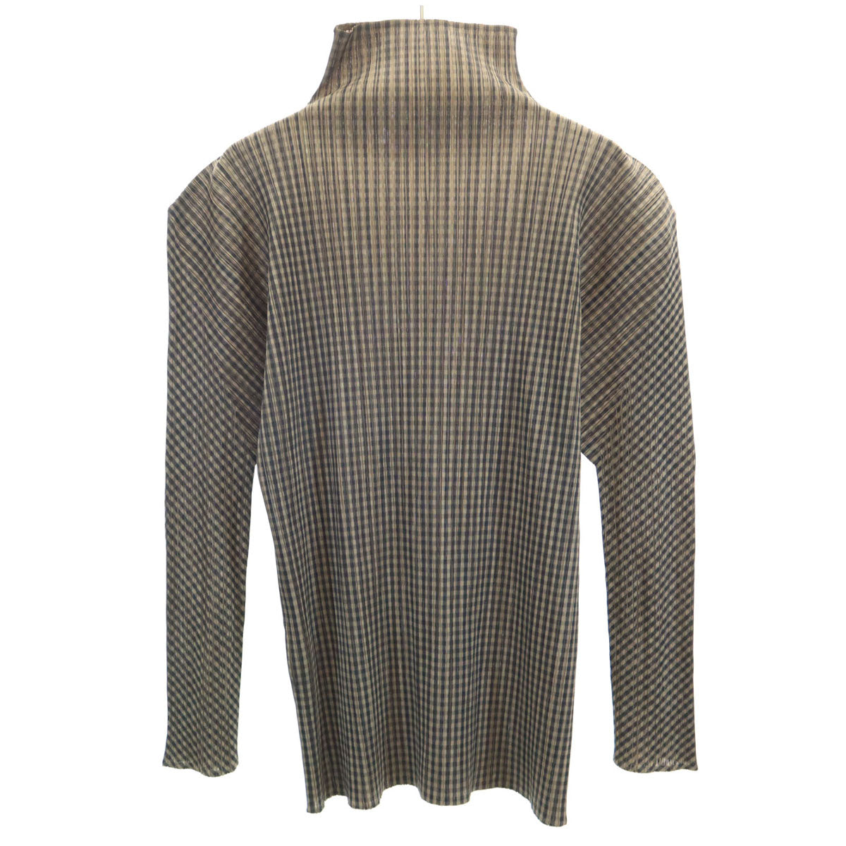 美品 PLEATS PLEASE プリーツプリーズ 90s 日本製 オールド チェック柄 長袖 ハイネック プリーツ カットソー 3 ベージュ イッセイミヤケ レディース