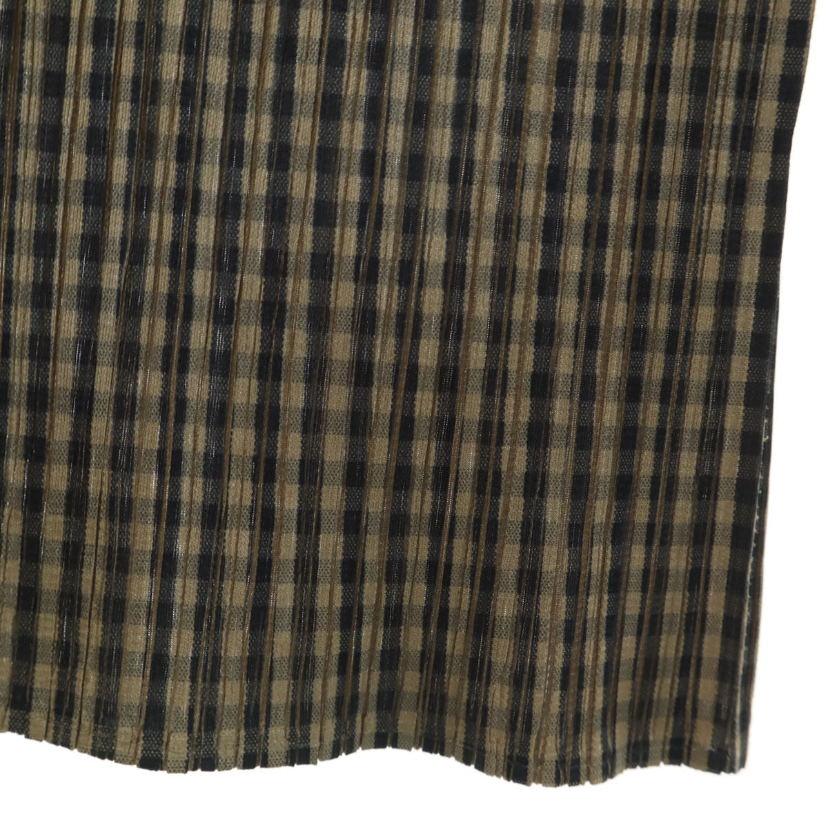 美品 PLEATS PLEASE プリーツプリーズ 90s 日本製 オールド チェック柄 長袖 ハイネック プリーツ カットソー 3 ベージュ イッセイミヤケ レディース