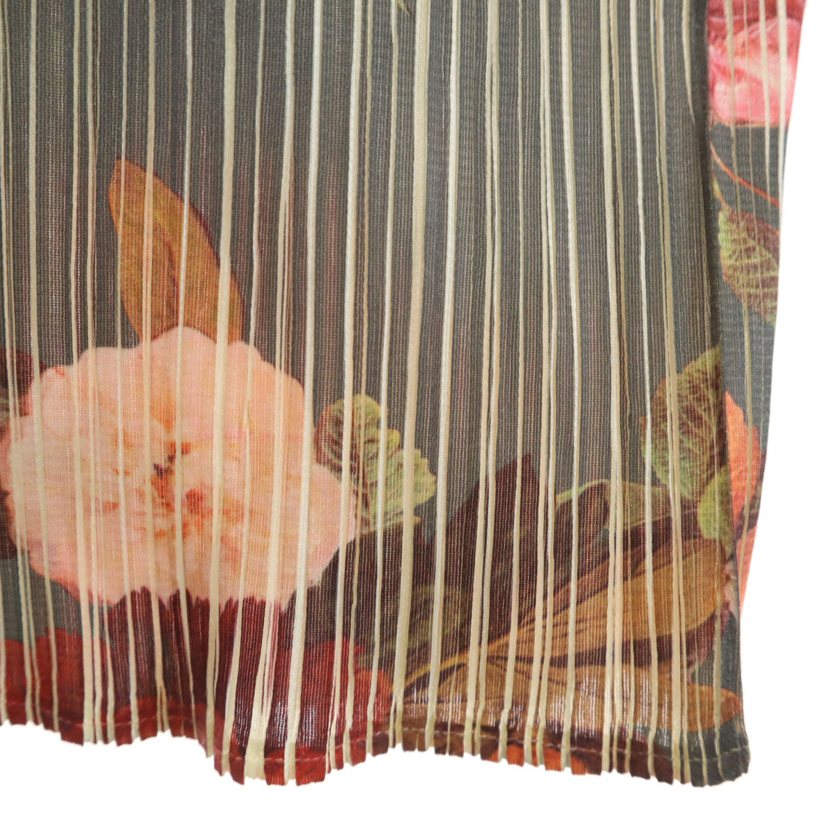 美品 PLEATS PLEASE プリーツプリーズ 90s 日本製 オールド 花柄 長袖 プリーツ カットソー 3 グリーン系 イッセイミヤケ レディース