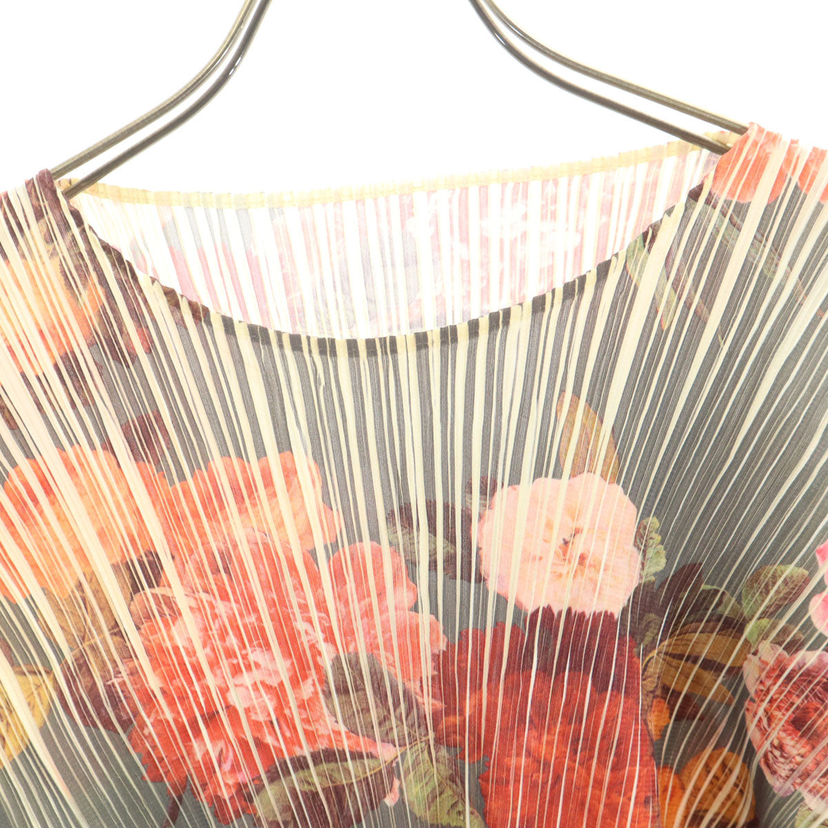 美品 PLEATS PLEASE プリーツプリーズ 90s 日本製 オールド 花柄 長袖 プリーツ カットソー 3 グリーン系 イッセイミヤケ レディース