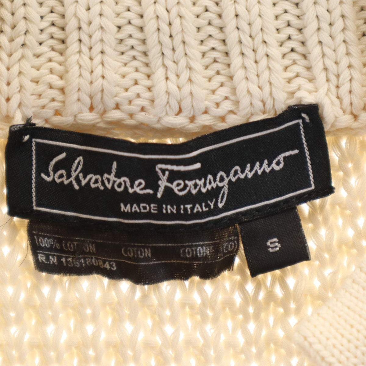 Salvatore Ferragamo サルヴァトーレフェラガモ イタリア製 5分袖 ニットカーディガン S アイボリー レディース