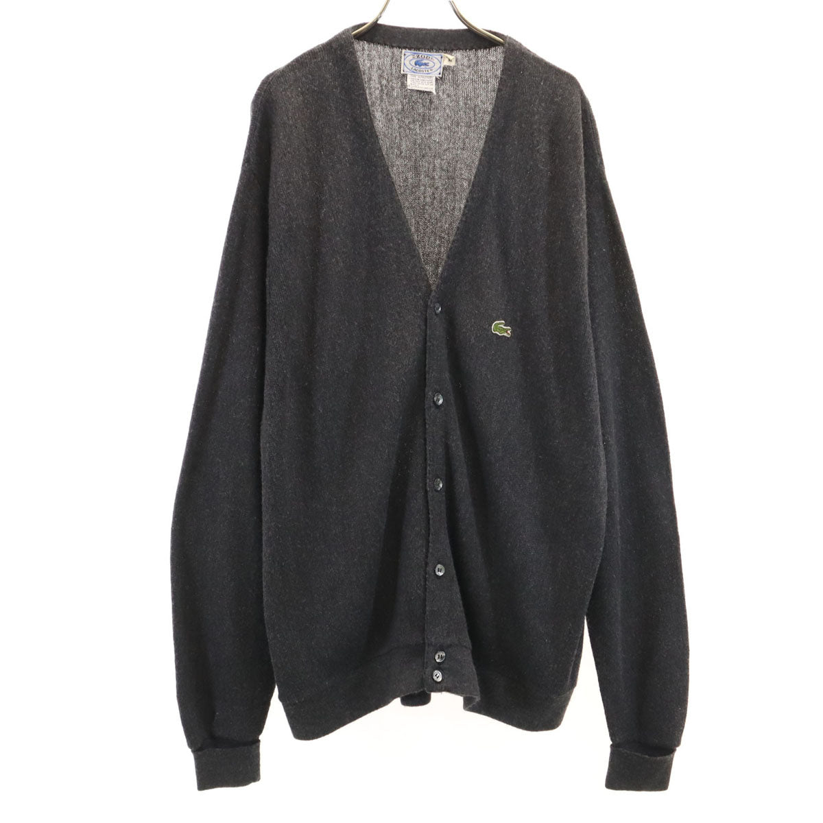 IZOD LACOSTE アイゾッドラコステ 70s ヴィンテージ 糸巻きタグ ヴィンテージ 長袖 Vネック ニットカーディガン XL チャコールグレー メンズ