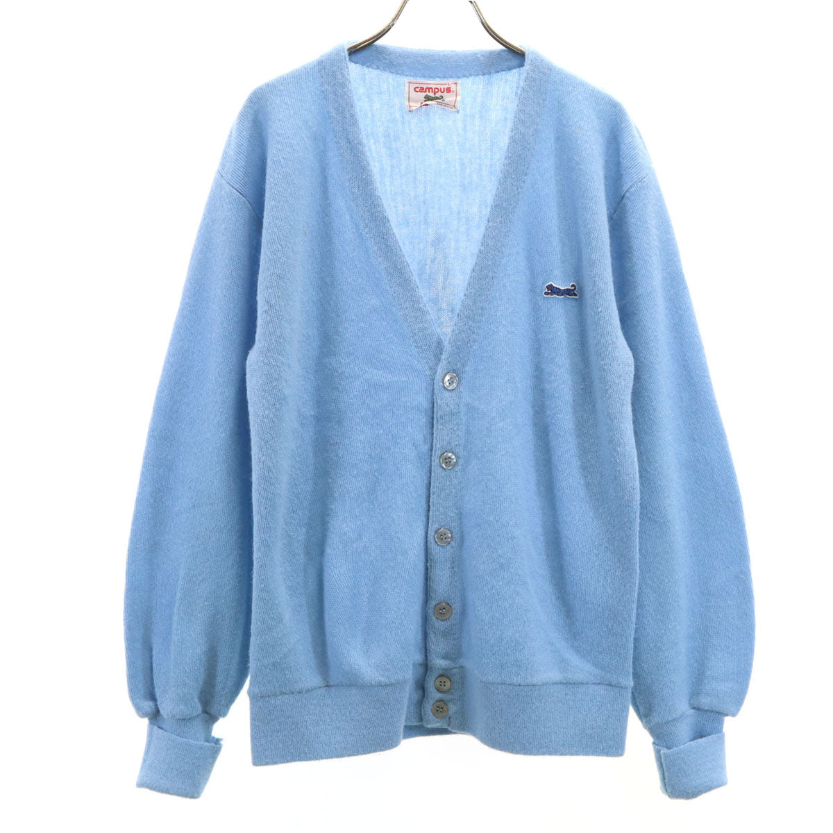 CAMPUS キャンパス 80s USA製 ヴィンテージ 長袖 Vネック ニットカーディガン L 水色 メンズ