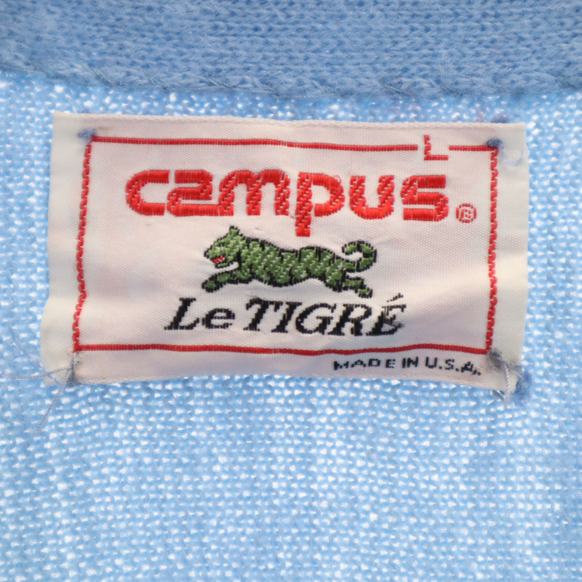 CAMPUS キャンパス 80s USA製 ヴィンテージ 長袖 Vネック ニットカーディガン L 水色 メンズ