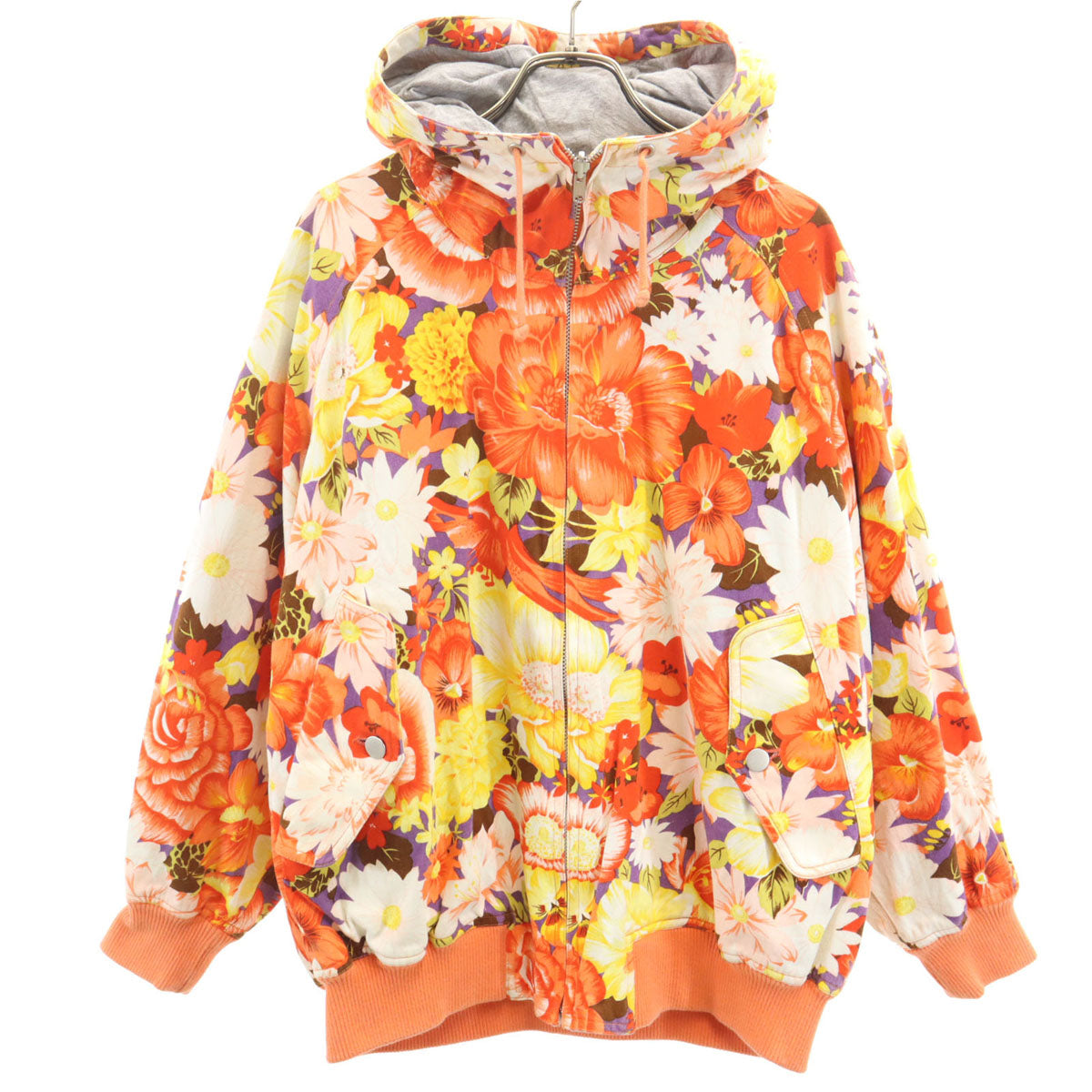 I.S. ISSEY MIYAKE アイエス イッセイミヤケ 80s 日本製 ヴィンテージ 花柄 長袖 リバーシブル ジップパーカー 9 オレンジ系 レディース