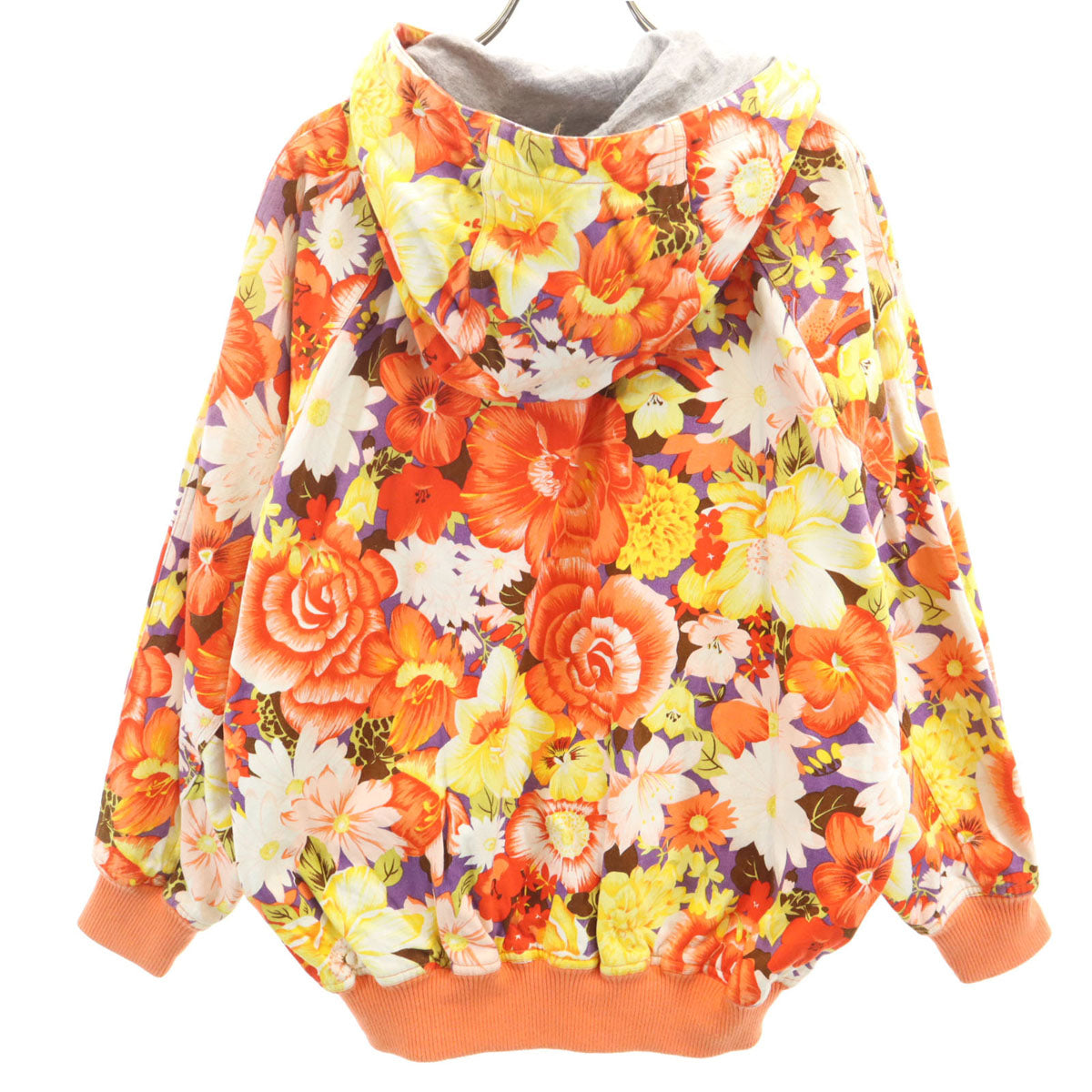 I.S. ISSEY MIYAKE アイエス イッセイミヤケ 80s 日本製 ヴィンテージ 花柄 長袖 リバーシブル ジップパーカー 9 オレンジ系 レディース