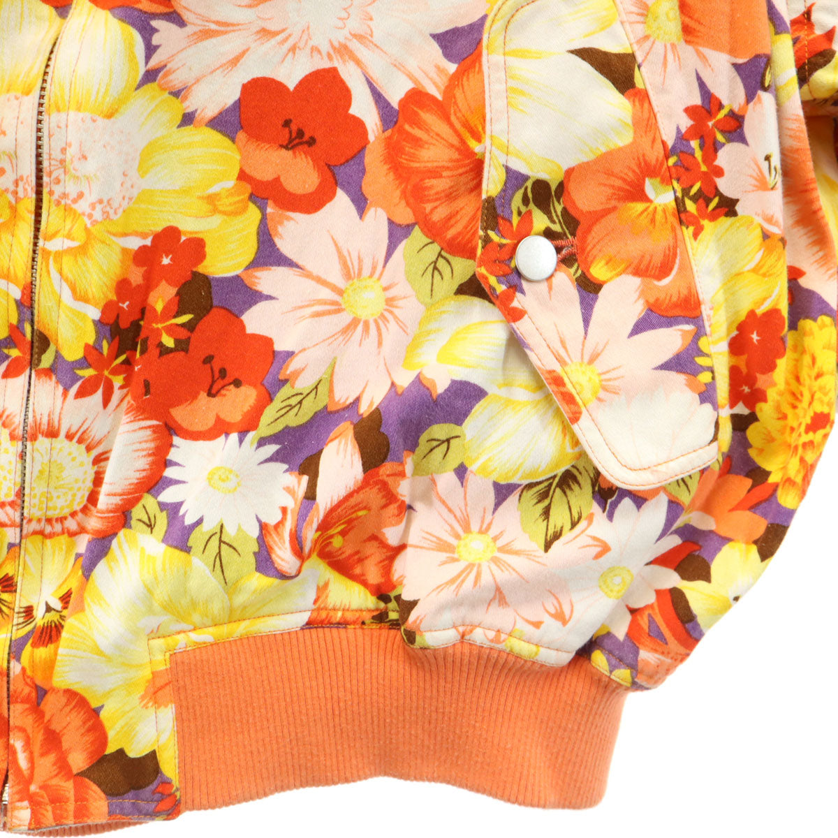 I.S. ISSEY MIYAKE アイエス イッセイミヤケ 80s 日本製 ヴィンテージ 花柄 長袖 リバーシブル ジップパーカー 9 オレンジ系 レディース