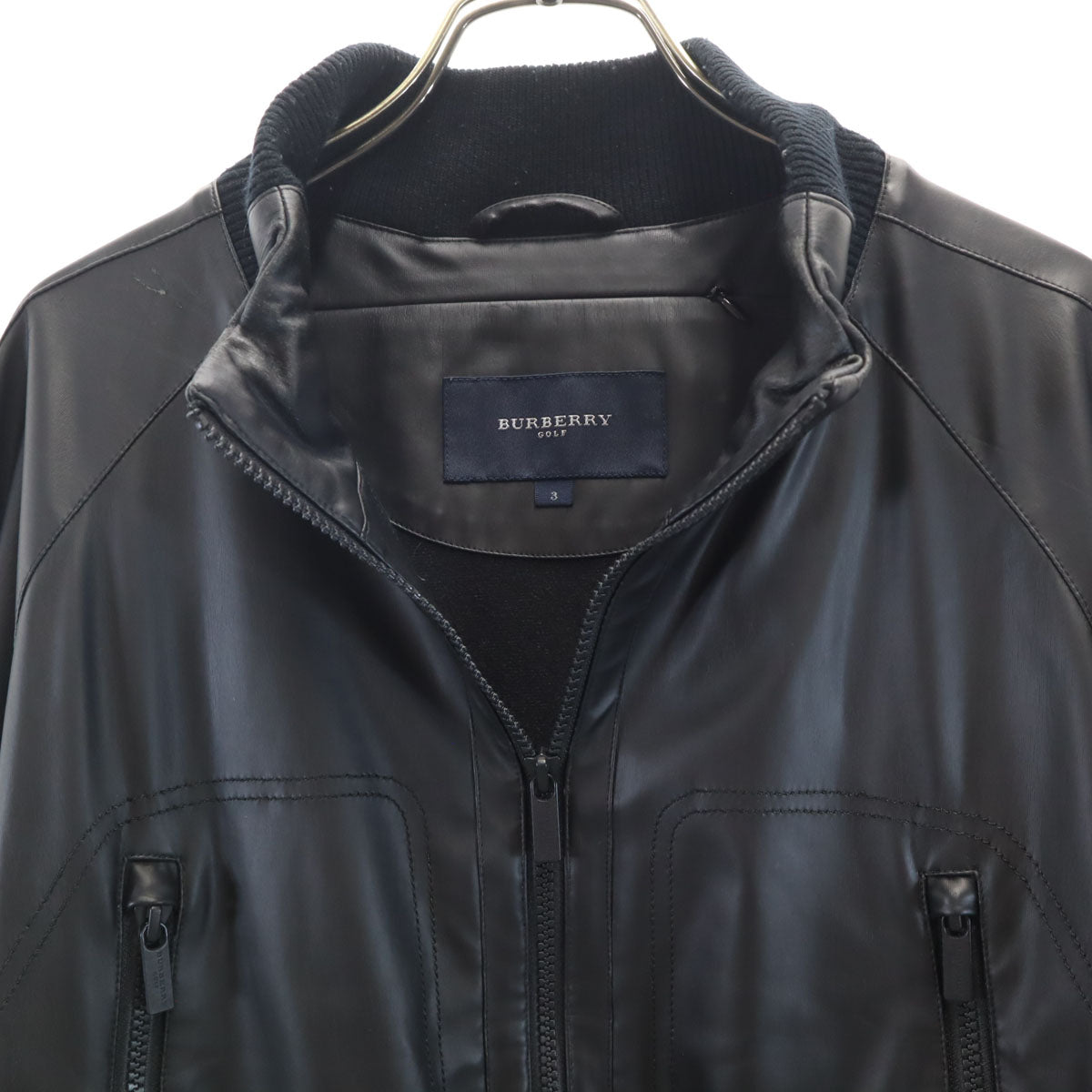 BURBERRY GOLF バーバリーゴルフ フェイクレザー フライトジャケット 3 ブラック 三陽商会 メンズ