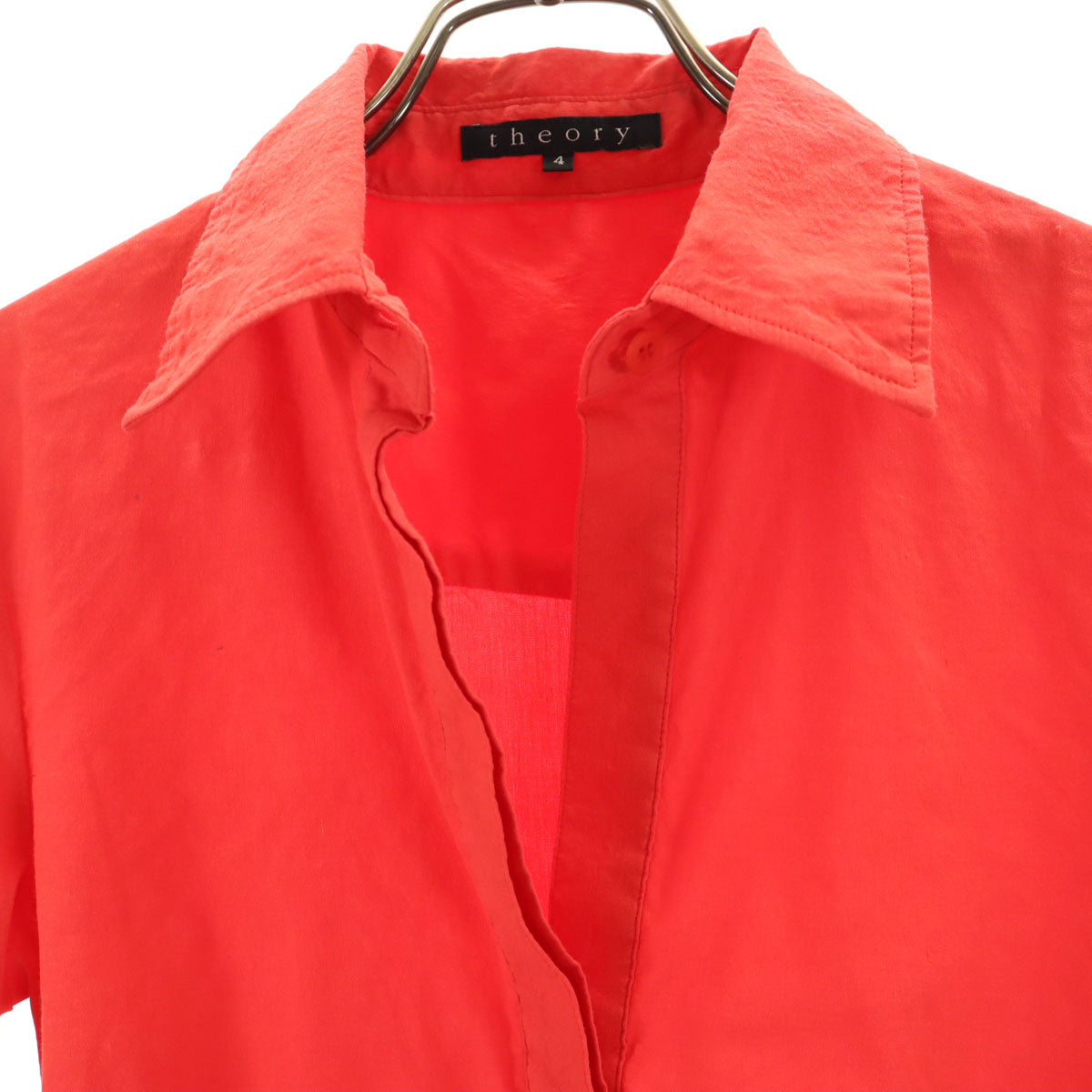theory セオリー 日本製 リネンブレンド 7分袖 プルオーバー シャツ 4 朱色 レディース