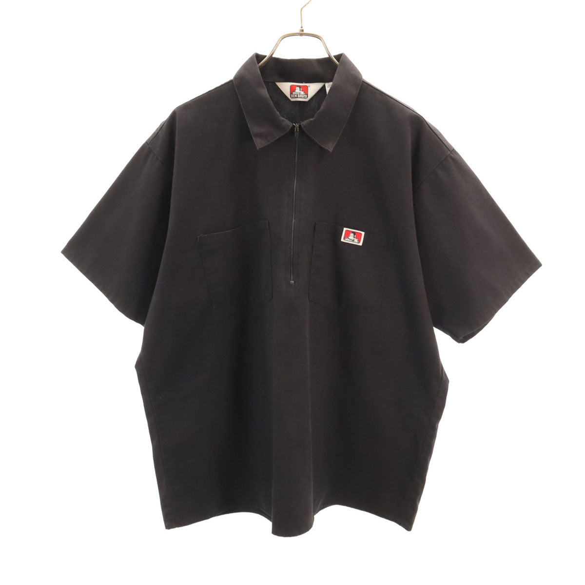 BEN DAVIS ベンデイビス 80s 90s USA製 オールド 半袖 ハーフジップ ワークシャツ XL ブラック メンズ