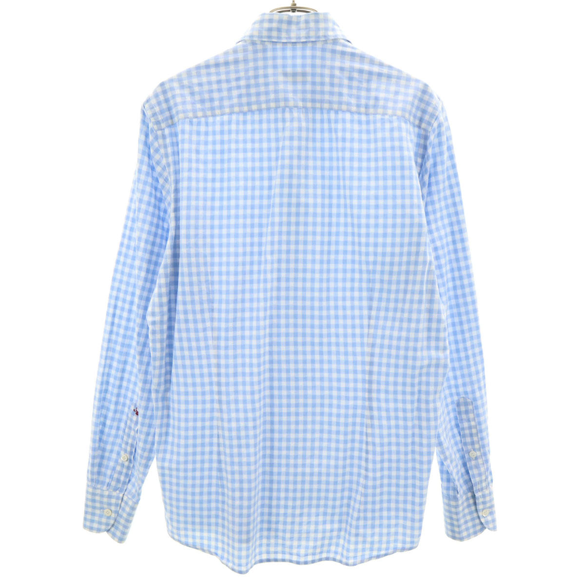 Glanshirt グランシャツ チェック柄 長袖 シワ加工 コットンシャツ 39 ブルー メンズ