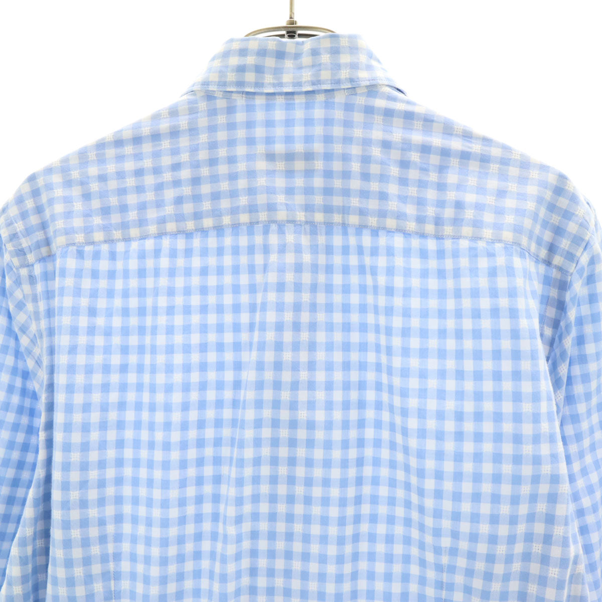 Glanshirt グランシャツ チェック柄 長袖 シワ加工 コットンシャツ 39 ブルー メンズ