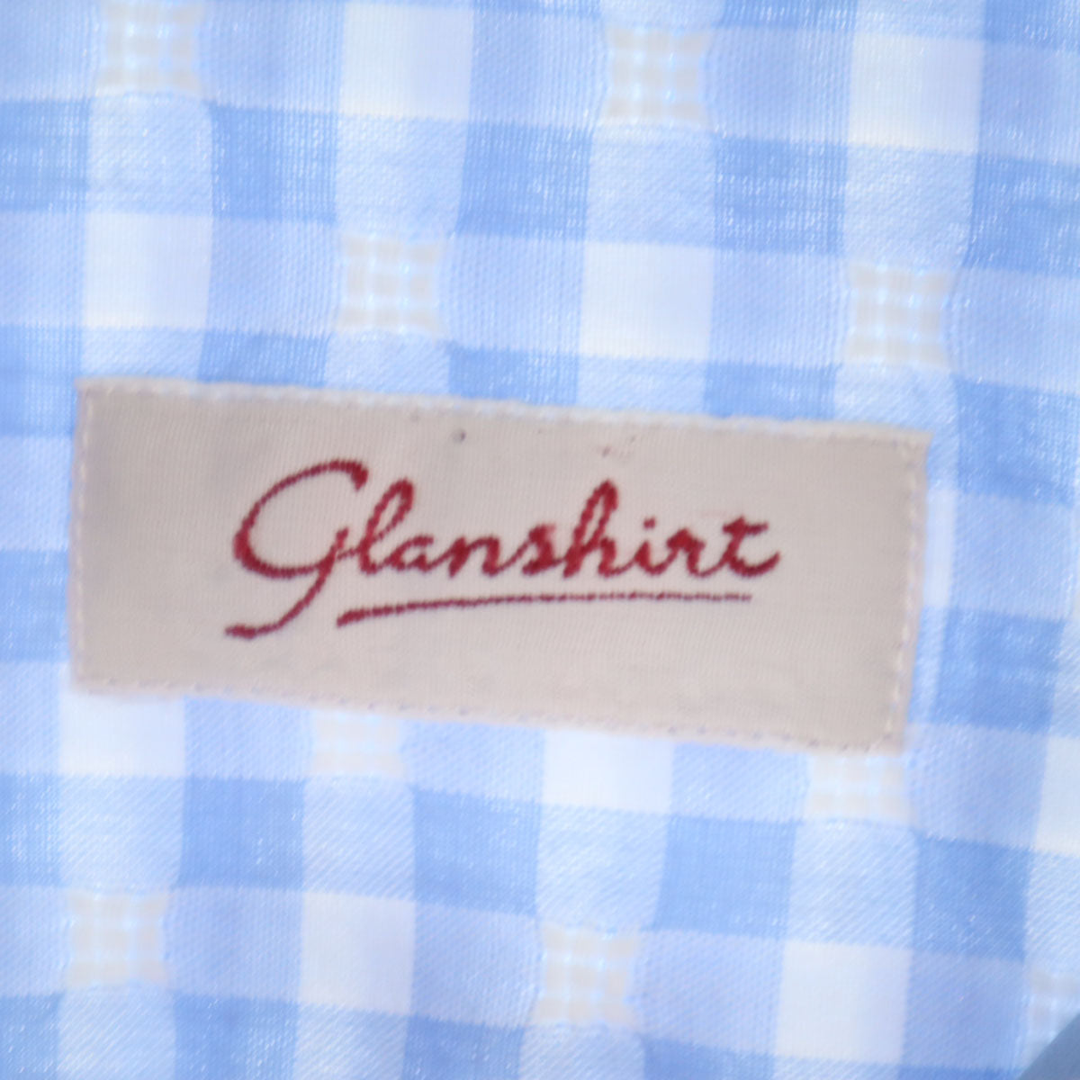 Glanshirt グランシャツ チェック柄 長袖 シワ加工 コットンシャツ 39 ブルー メンズ