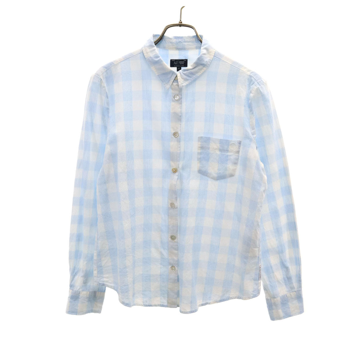 ARMANI JEANS アルマーニジーンズ チェック柄 長袖 シャツ 42 水色 レディース
