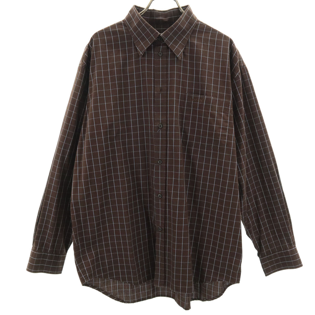 LANVIN LA COLLECTION ランバンコレクション 日本製 チェック柄 長袖 コットンシャツ L ブラウン メンズ