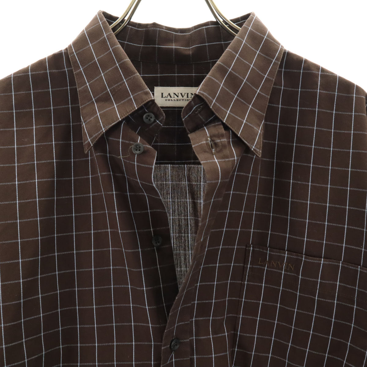 LANVIN LA COLLECTION ランバンコレクション 日本製 チェック柄 長袖 コットンシャツ L ブラウン メンズ